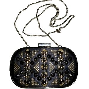 Aldo Black Clutch with Gold Studs and Chain